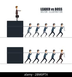 Boss vs leader concept. Vector illustration in flat design. Stock Vector