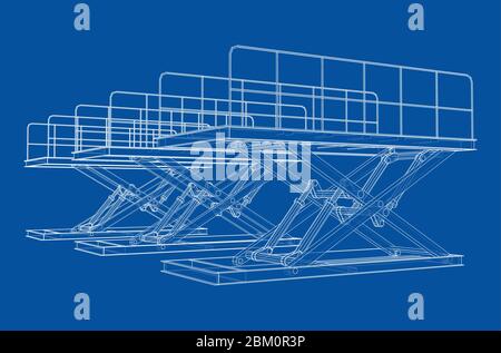 Scissors lift concept outline. Vector Stock Vector