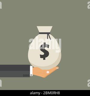 Man hand hold a bag of money vector illustration Stock Vector