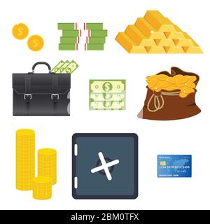 Money items set vector illustration isolated on white background Stock Vector