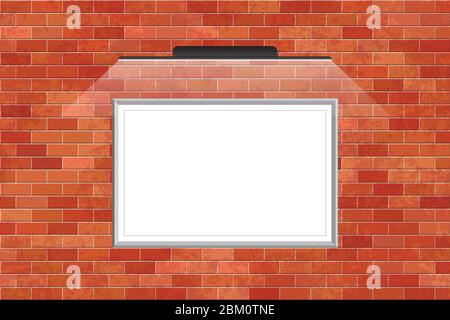 Mockup picture with led light on bricks wall. Exposition Stock Vector