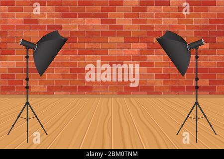 photography, photo, studio, fashion, room, stonewall, reflector, umbrella, banner, floor, flash, booth, abstract, eps, gradient, scene, bright, templa Stock Vector