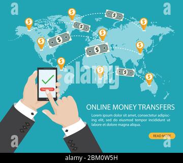 Online money transfer. Mobile payment. Vector illustration in flat design. Stock Vector