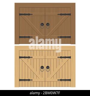 Old wooden door vector illustration isolated on white background Stock Vector