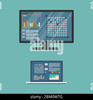Graphics on the monitor. Flat vector illustration Stock Vector
