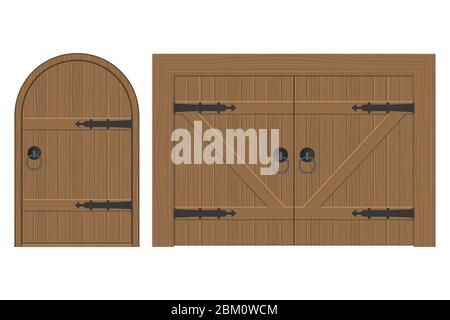 Old wooden door vector illustration isolated on white background Stock Vector
