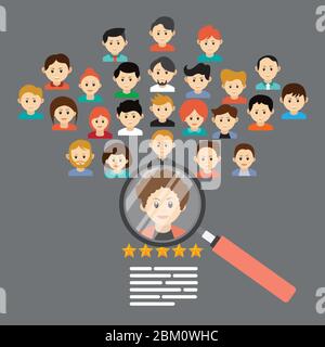 Recruiting concept, human resource. Hiring concept for banner, web page, presentation. Iluustration in flat style Stock Vector
