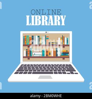Online library vector illustration in flat design. Education concept. Stock Vector