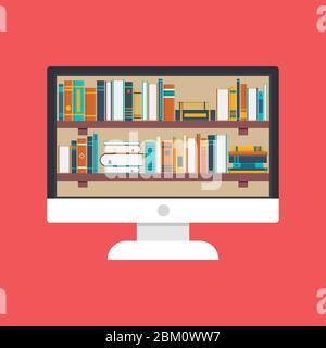 Online library vector illustration in flat design. Education concept. Stock Vector