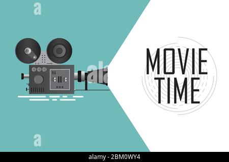 Retro cinema projector. Time for movie poster vector illustration Stock Vector