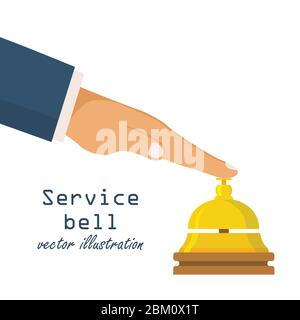 Service bell concept. Customer at reception presses the call button. Bell hotel. Vector illustration in flat design. Stock Vector