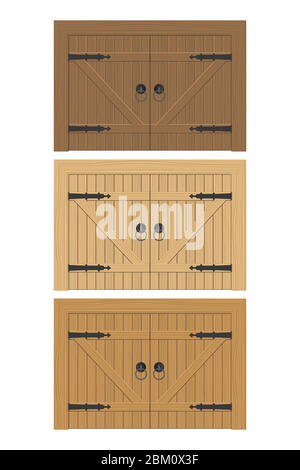 Old wooden door vector illustration isolated on white background Stock Vector