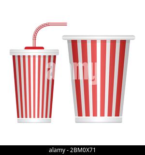 Soda cup and popcorn bucket vector illustration isolated on white background Stock Vector