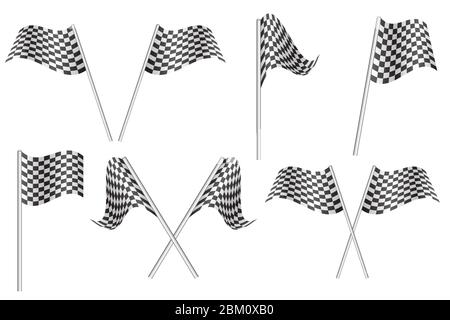 Race flags vector illustration isolated on white background. Auto racing flags. Stock Vector
