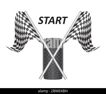 Race flags vector illustration isolated on white background. Auto racing flags. Stock Vector