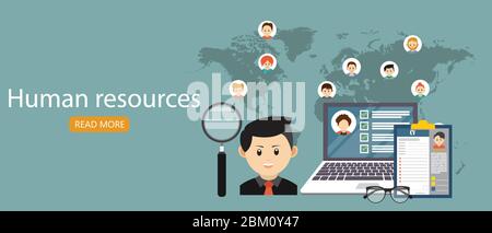 Recruiting concept, human resource. Hiring concept for banner, web page, presentation. Iluustration in flat style Stock Vector