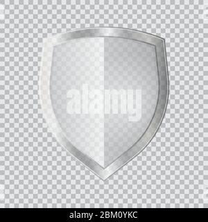 Transparent glass shield vector illustration isolated on white background Stock Vector