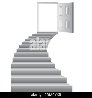 Stairs to door vector illustration. Growth concept. Goal to be won. Stock Vector