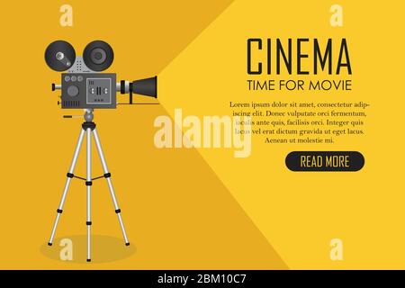 Retro cinema projector. Time for movie poster vector illustration Stock Vector