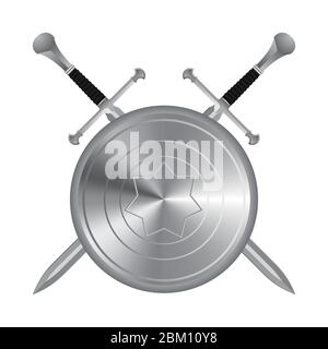 Medieval sword and shield vector illustration isolated on white background Stock Vector