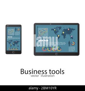 Business tablet and smartphone vector illustration isolated on white background. Stock Vector