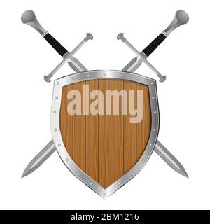 Medieval sword and shield vector illustration isolated on white background Stock Vector