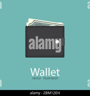 Wallet vector illustration isolated on blue background. Stock Vector