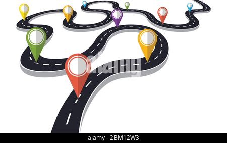 Winding road with pin pointer  vector illustration. Progress concept Stock Vector