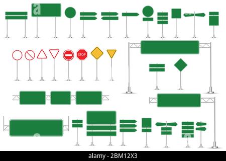 Realistic road signs vector illustration isolated on white background Stock Vector