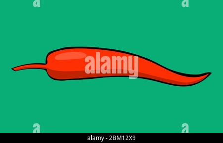 Vector illustration of red chili pepper. Sketch of farm and garden spicy vegetable. Isolated icon on green background. Harvesting season element Stock Vector