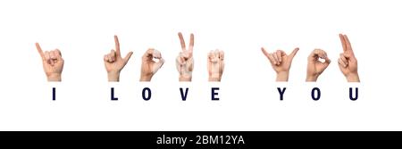 I love You Finger Spelling in American Sign Language ASL Stock Photo