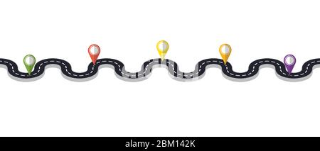 Winding road with pin pointer  vector illustration. Progress concept Stock Vector