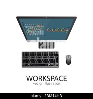 Top view of workplace vector illustration. Business background. Stock Vector