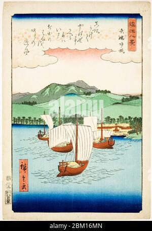 Utagawa Hiroshige, woodblock print, Returning Sails at Yabase, from the series Eight Views of Omi, 1857 Stock Photo