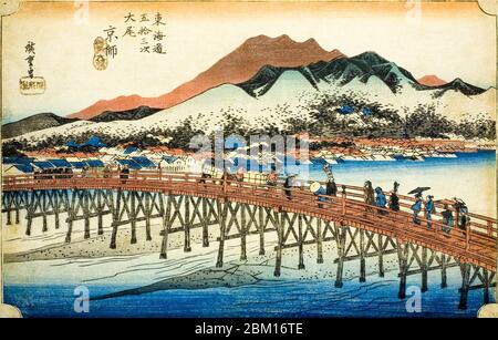 Utagawa Hiroshige, Kyoto, The Great Bridge at Sanjo, from