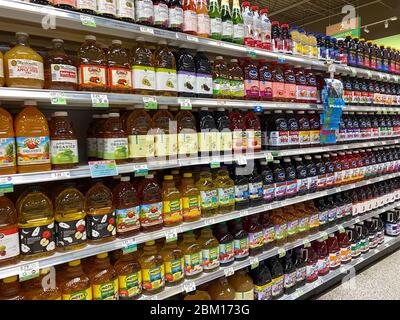 Orlando,FL/USA-5/3/20: A display of bottled juice products aisle at a Publix Grocery Store in Orlando, Florida. Stock Photo