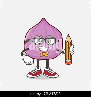 An illustration of Fig Fruit cartoon mascot character holding pencil Stock Vector
