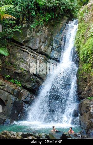 La Coca Falls, waterfalls in the El Yunque National Forest on the Caribbean island of Puerto Rico Stock Photo