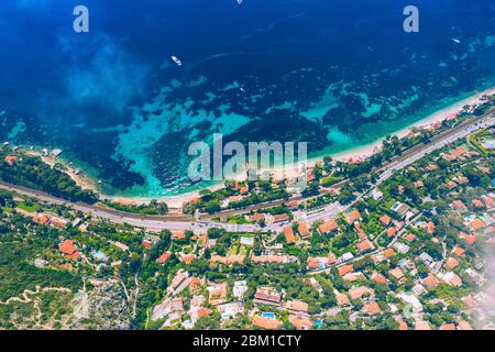Aerial view of French Riviera coast near of Nice, Cote d'Azur, France, Europe. Stock Photo