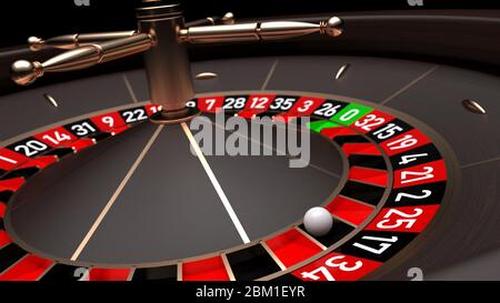 Close up view of roulette wheel with the ball. Stock Photo