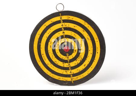 darts target darts all in holes on a white background isolate Stock Photo
