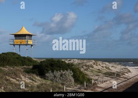 Yellow lifeguard tower at Semaphore, Adelaide, South Australia Stock Photo