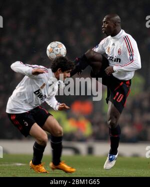 LONDON, UK FEBRUARY 20: L-R Peto and Clarence Seedorf of AC Milan During UEFA Champion League last 16 1st Leg between Arsenal and AC Milan at Emirates Stock Photo