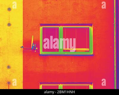 Infrared thermovision display. Photo building color scale, heat dispersion. Infra or thermography photo Stock Photo