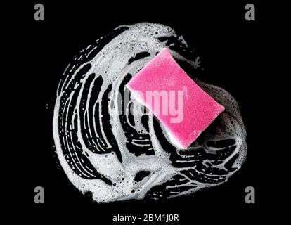 White soap foam on black background, soap bubbles, texture Stock Photo