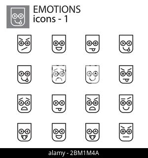 Creative vector icon set - Emoticons. Set of smiley icons: different emotions. Vector icons of smiley faces Stock Vector