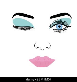 Female Face With Make-up Eyelashes, Eyes And Lips On A White Background Stock Vector