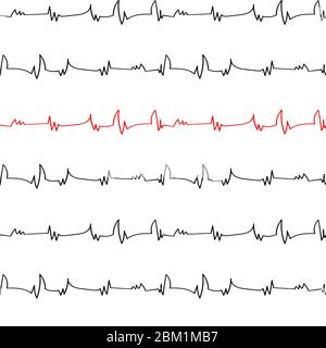 pulse zigzag curve seamless pattern or equalizer sound wave , medicine creative vector repeatable ornament Stock Vector