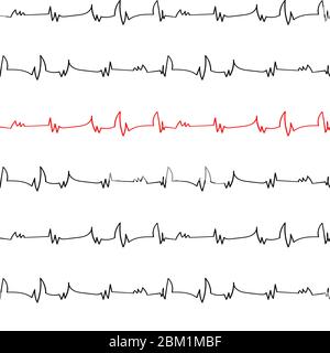 pulse zigzag curve seamless pattern or equalizer sound wave , medicine creative vector repeatable ornament Stock Vector