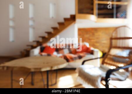 Blurred photo of relaxation zone in coworking office Stock Photo